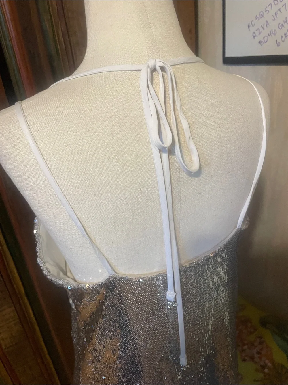 Free People Silver Sequin V-Neck Tank Top